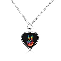 Tie Dye Peace Sign Urn Necklace for Ashes Personalized Pet Cremation Jewelry Heart Urn Pendant for Men Women