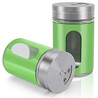 2pcs Salt and Pepper Shakers,Stainless Steel Shaker for Salt Powder Sugar Cinnamon Pepper, Spice Dispenser with Adjustable Pour Holes,Green