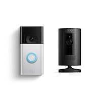 Ring Video Doorbell, Satin Nickel with Ring Stick Up Cam Battery, Black