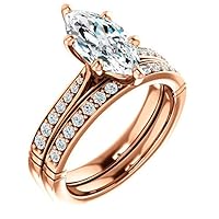 10K Solid Rose Gold Handmade Engagement Rings 2.0 CT Marquise Cut Moissanite Diamond Solitaire Wedding/Bridal Rings Set for Women/Her Propose Rings