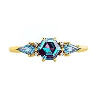 Hexagon Cut Alexandrite Rings for Women 10K 14K 18K Gold Color-Change Alexandrite Engagement Promise Anniversary Ring Destiny Gift Jewelry for Her