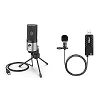FIFINE External Mic for Laptop and Lavalier Microphone, USB Condenser Desktop Mic with Gain Control,Lapel Microphone for Zoom Video Meeting Online Class on PC Computer Windows/Mac (K669S+K053)