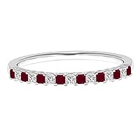 Half Eternity Band Square Cut Ruby Gemstone 925 Sterling Silver Stackable Wedding Ring