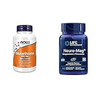 NOW Supplements, Glutathione 500 mg, with Milk Thistle Extract & Alpha Lipoic Acid & Life Extension Neuro-mag Magnesium L-threonate, Magnesium L-threonate, Brain Health