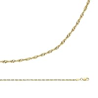 Rope Chain Solid 14k Yellow Gold Necklace Twisted Diamond Cut Polished Classic Light 2.5 mm 16,18,20,22,24 inch