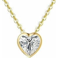 Created Round Cut White Diamond 925 Sterling Silver 14K Yellow Gold Finish Diamond Heart Shape Pendant Necklace for Women's & Girl's