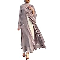 Muslim Dress for Women Plus Size 3/4 Sleeve Casual Dubai Kaftan Abaya Loose Long Dresses with Pockets Khaki, X-Large