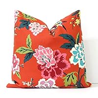 Modern Blue and Orange Decorative Designer Pillow Cover Accent Birds Floral Chinoiserie Teal Pink Purple Grey Yellow Lime Green nature18x18