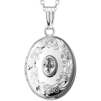 Sterling Silver Birthstone Locket Pendant Necklace