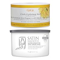 GiGi Cloth Epilating Roll for Hair Waxing/Hair Removal, 50 yds AND Satin Smooth Zinc Oxide Hair Removal Wax 14oz.