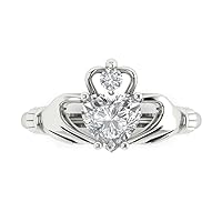 1.55 Carat Heart cut Custom Engraving Irish Celtic Claddagh White Sapphire Engagement Everlasting Ring 14k White Gold 10 US