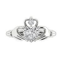 Clara Pucci 1.52ct Heart Cut Irish Celtic Claddagh Solitaire Stunning White lab created Sapphire Modern Ring 14k White Gold