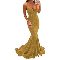 Sequin Prom Dress for Women Long Strapless Mermaid Formal Dresses Sweetheart Evening Gowns with Train