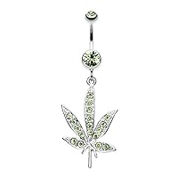 WildKlass Jewelry Cannibis Pot Leaf Multi-Gem 316L Surgical Steel Belly Button Ring