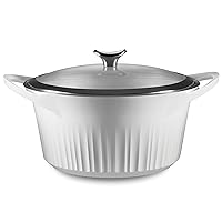 CorningWare, Non-Stick 5.5 Quart QuickHeat Dutch Oven Pot with Lid, Lightweight, Ceramic Non-Stick Interior Coating for Even Heat Cooking, Perfect for Baking, Frying, Searing and More, French White