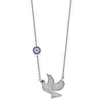 925 Sterling Silver Rhodium Plated Blue and Clear CZ Cubic Zirconia Simulated Diamond Dove With 2inch Ext. Necklace 16 Inch Jewelry for Women