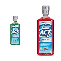 ACT Anticavity Zero Alcohol Fluoride Mouthwash 18 fl. oz. with Accurate Dosing Cup, Mint & ACT Anticavity Fluoride Rinse Cinnamon 18 oz