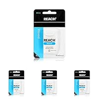 Reach Waxed Dental Floss | Effective Plaque Removal, Extra Wide Cleaning Surface | Shred Resistance & Tension, Slides Smoothly & Easily, PFAS Free | Unflavored, 55 Yards, 4 Pack