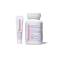Womaness Summer Travel Skin Bundle - The Works Mini Size - Menopause Support Skincare Hydrating Body Lotion (1.4oz) + Active Glow - Biotin Menopause Supplements (30 Capsules) - 2 Products