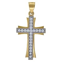 10k Gold Two tone CZ Cubic Zirconia Simulated Diamond Unisex Cross Height 33.7mm X Width 17.2mm Religious Charm Pendant Necklace Jewelry for Women