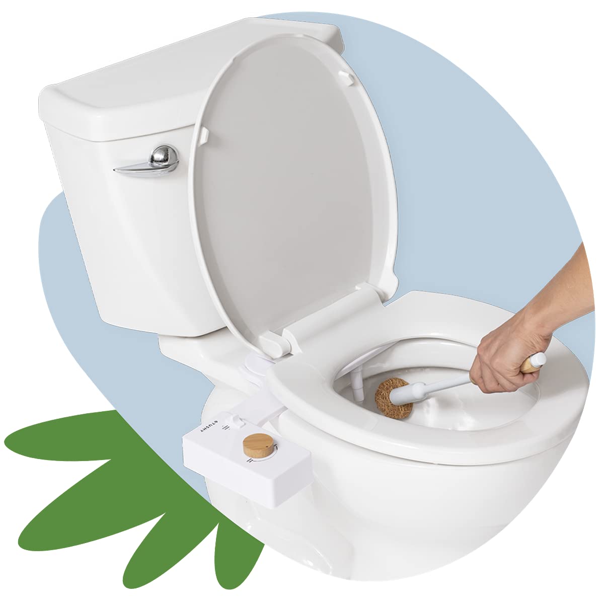 TUSHY Spa and Brush Platinum Bundle | Tushy 3.0 Warm Water Spa Bidet Attachment with Platinum Knobs + TUSHY Brush, The Conscious Toilet Brush