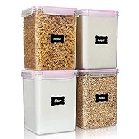 Large Food Storage Container 5.2l/176oz, vtomart, 4 BPA Free Plastic Sealed Food Storage Tanks, Used for Flour, Sugar and Baking Products, with 4 Measuring Cups and 24 Labels, Blue Pink