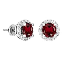 Dazzlingrock Collection 6 MM Each Round Gemstone & White Cubic Zirconia Ladies Halo Style Stud Earrings, Sterling Silver