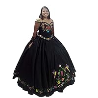 2024 Flower Embroidered Mexican Style Quinceanera Prom Dresses with Long Sleeves Illusion Off Shoulder Cocktail