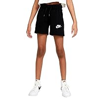 Nike Girl's NSW Club French Terry Shorts (Little Kids/Big Kids) Black/White LG (14 Big Kid)