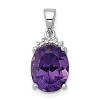 925 Sterling Silver Polished Prong set Open back Rhodium Amethyst and Diamond Pendant Necklace Measures 17x8mm Wide Jewelry for Women