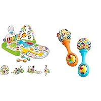 Fisher-Price Baby Playmat Deluxe Kick & Play Piano Gym & Maracas with Smart Stages Learning Content Baby Newborn Toys Rattle 'n Rock Maracas