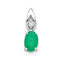 14k White Gold Oval Polished Prong set Open back Emerald Diamond Pendant Necklace Measures 13x4mm Wide Jewelry Gifts for Women