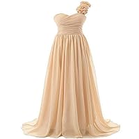 Womens Pleated Long Chiffon Bridesmaid Dress One Shoulder Prom Evening Gowns with Flowers