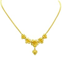 Bridal 22k 24k Yellow Gold Plated GP Thai Jewelry Girl Women Gorgeous Flowers Drop Pendant Chain Link S Hook Necklaces 17