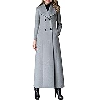 Women's Charming Cashmere Wool Trench Coat Winter Warm Thick Double-Breasted Long Jacket