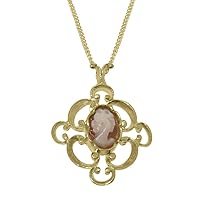 Solid 9ct Yellow Gold Cameo Womens Pendant & Chain Necklace - Choice of Chain lengths