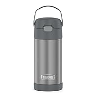THERMOS FUNTAINER Water Bottle with Straw - 12 Ounce, Grey - Kids Stainless Steel Vacuum Insulated Water Bottle with Lid