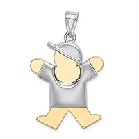 14k Two-tone Gold Puffed Boy with Hat On Right Engravable Charm