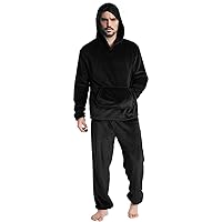 Mens Sherpa Fleece Comfy Pajamas Set Winter Thermal Long Sleeve Pullover Hoodies and Home Lounge Bottoms Fuzzy Sleepwear