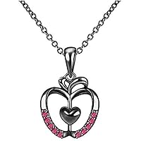 Round Cut Created Red Ruby Wedding Apple Heart Pendant Necklace For Women's Girl's 14K Gold Plated 925 Sterling Silver