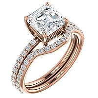 10K Solid Rose Gold Handmade Engagement Ring 1 CT Asscher Cut Moissanite Diamond Solitaire Wedding/Bridal Ring for Women/Her Ring Sets