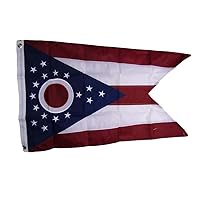 AES 2x3 Embroidered State of Ohio OH 210D Sewn Nylon Flag 2'x3' 2 Clips Banner Grommets Double Stitched Fade Resistant Premium Quality