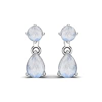 7X5MM Pear Shape Rainbow Moonstone Gemstone 925 Sterling Silver Dangle Drop Designer Earring Engagement Stud Earrings