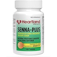 Senna-Plus Natural Vegetable Sennoside Laxative + Docusate Sodium Stool Softener Tablets Constipation Relief (100 Tablets)(2 Pack)
