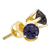 The Diamond Deal Yellow-tone Sterling Silver Unisex Round Black Color Enhanced Diamond Solitaire Earrings 1/6 Cttw
