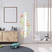 Pastel Colours of Plant Flowers Custom Height Meter Wall Decal for Girl Bedroom - Color Growth Chart with Custom Girl Name - Floral Kids Height Measure Wall Decal