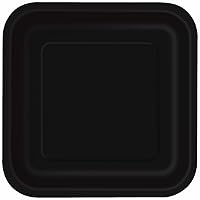 Black Square Disposable Paper Dessert Plates - 7'', 16 Pieces - Perfect for Parties, Weddings, Holidays & More