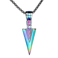 Men's Stainless Steel Jewelry Spear Point Arrowhead Pendant Necklace Multi Colors
