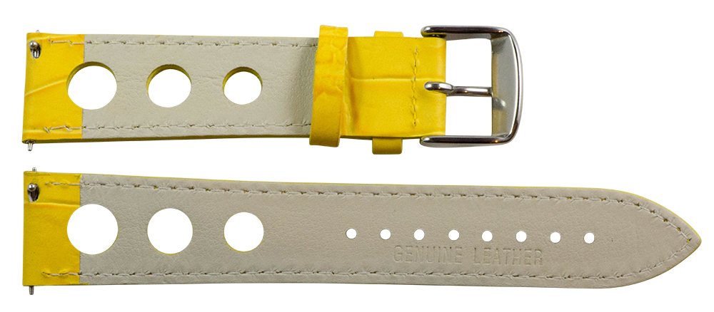 Clockwork Synergy, LLC 26mm Rally 3-hole Croco Yellow Leather Interchangeable Replacement Watch Band Strap