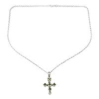 NOVICA Handmade Peridot Cross Necklace Jewelry .925 Sterling Silver Green Pendant India Birthstone 'Joyous Cross'